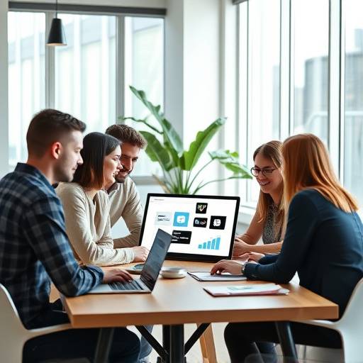 Pessoas trabalhando em uma estratégia de marketing digital